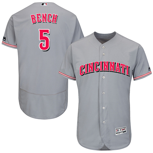 Reds #5 Johnny Bench Grey Flexbase Authentic Collection Stitched MLB Jersey - Click Image to Close